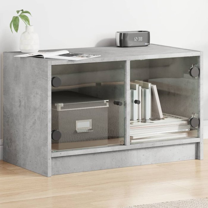Vidaxl mueble de tv con puertas de vidrio gris hormigón 68x37x42 cm