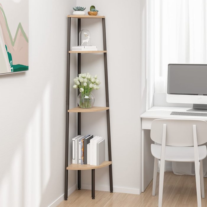 Estante esquinero de 4 niveles marrón claro y negro 45,5x31,5x150 cm