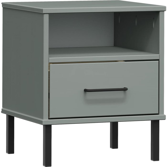 Mesita de noche patas de metal madera maciza pino gris oslo - comfortxl