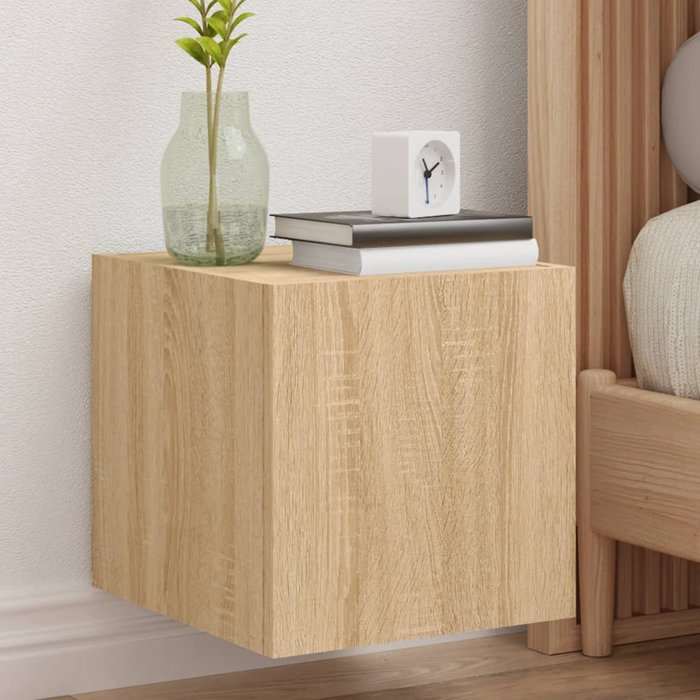 Muebles de tv pared luces led 2 uds roble sonoma 30,5x35x30 cm