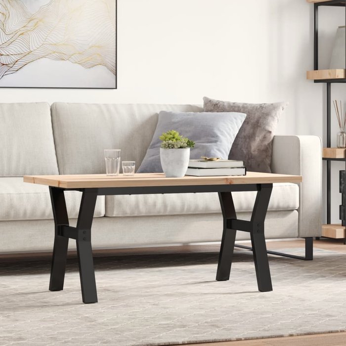 Mesa de centro marco y madera maciza pino y acero 100x50x45,5cm vidaxl