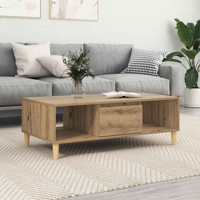Mesa de centro, roble artesanal, 102 x 55 x 35 cm, madera de ingeniería.