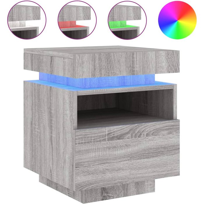 Mesita de noche con luces led sonoma gris 40x39x48,5 cm