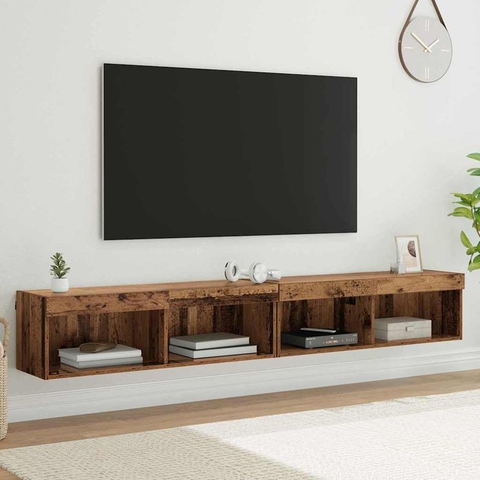 Mueble de tv con iluminación led, madera recuperada, madera de ingeniería