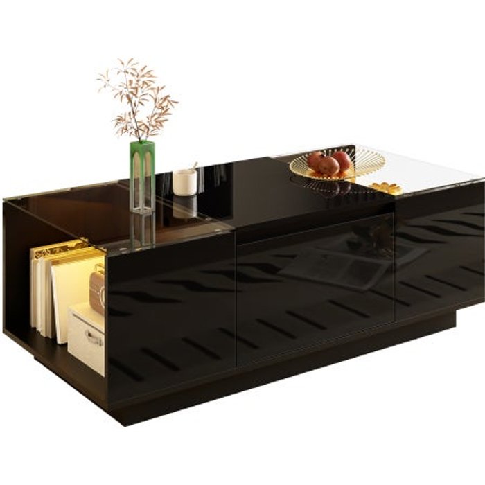 Mesa baja 105 cm - led - vidrio - 2 cajones – comfortxl