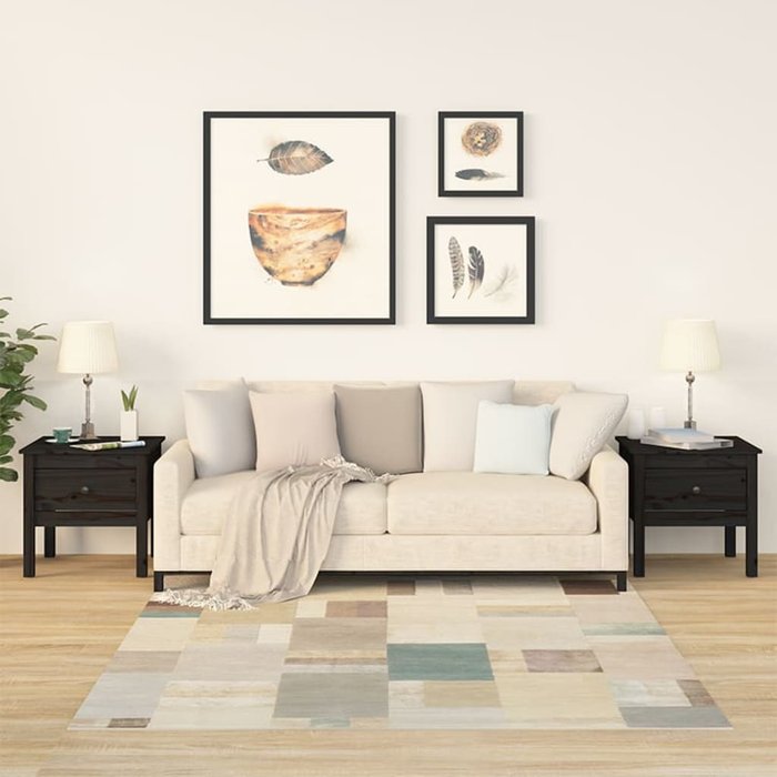 Mesa auxiliar 2 unidades de madera maciza de pino negro 50x50x49 cm