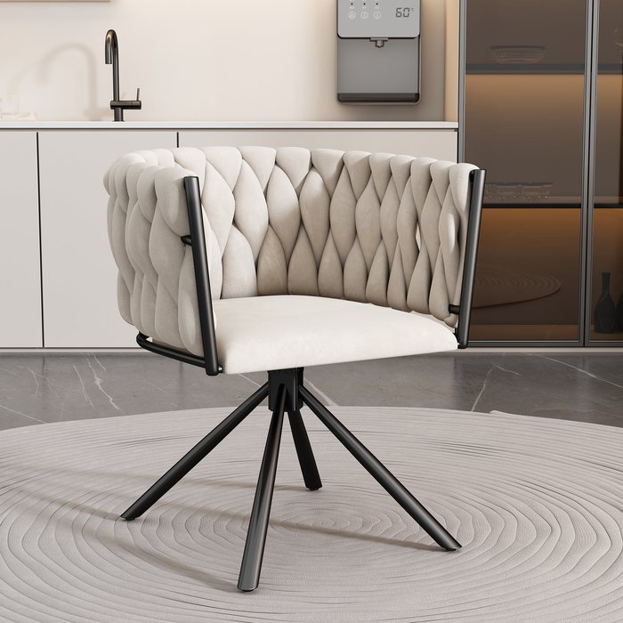 Silla de comedor de terciopelo con cuatro patas de metal, 56x46x71 cm, beige