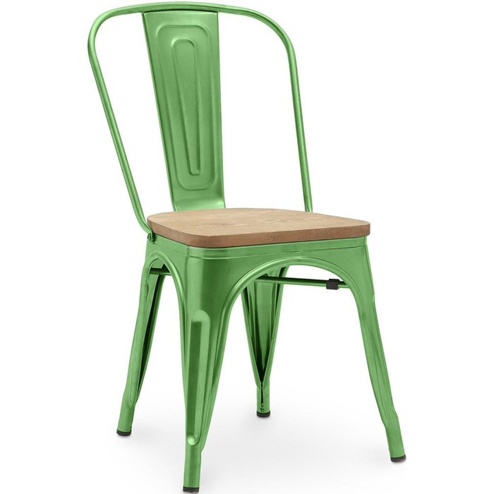 Silla industrial kontoir marrón con asiento de pino macizo claro-color verde