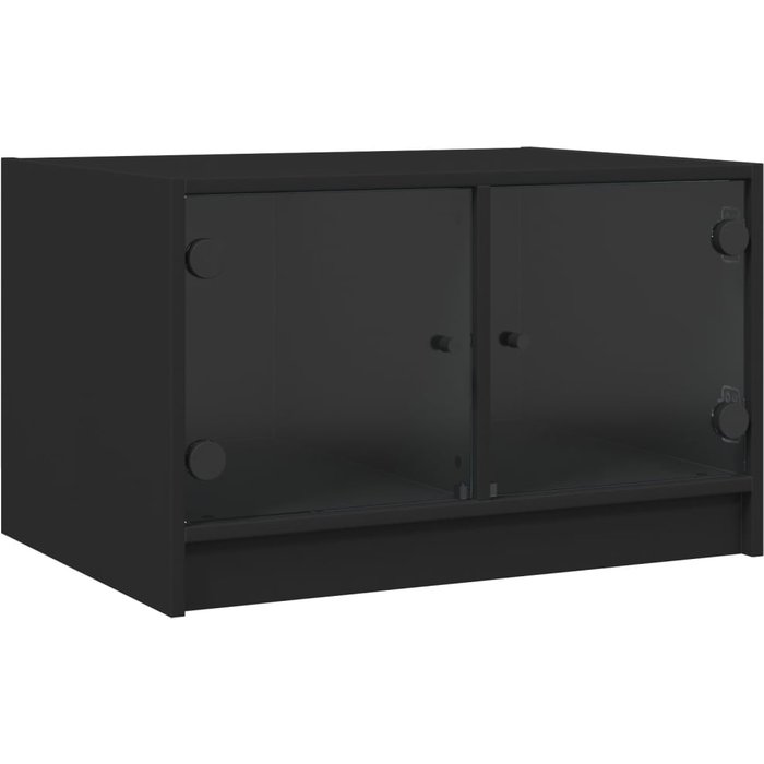 Mesa de centro con puertas de vidrio negra 68x50x42 cm - comfortxl
