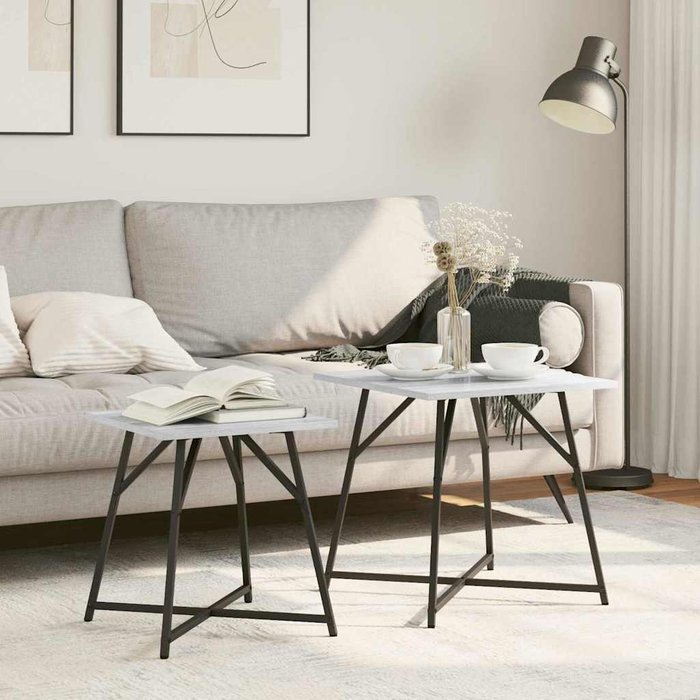 Juego de 2 mesas auxiliares, sonoma grey y negro.