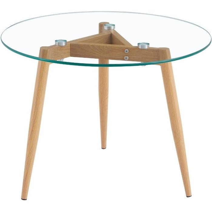 Mesa de centro redonda de cristal con patas de metal color madera 60x44 cm