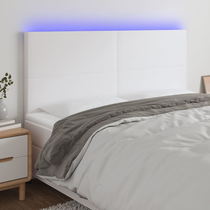 Cabecero con luces led cuero sintético blanco 200x5x118/128 cm
