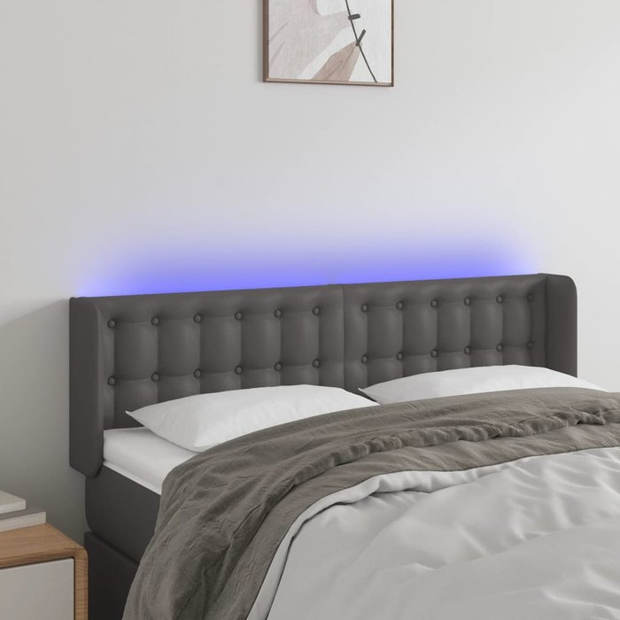 Cabecero con led cuero sintético gris 147x16x78/88 cm