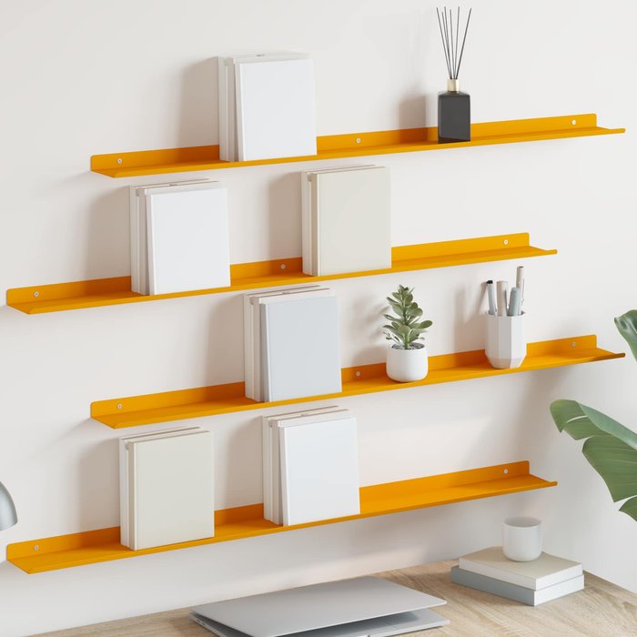 Estante flotante, 4 unidades, amarillo mostaza, 100 x 9 x 2,5 cm, acero.