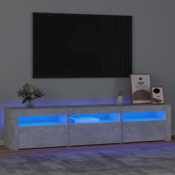 Mueble de tv con luces led gris hormigón 180x35x40 cm