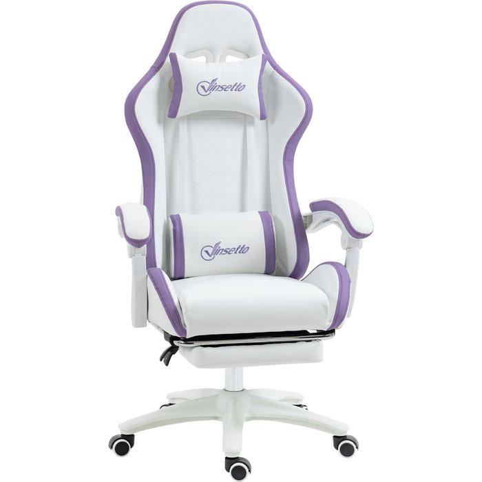 Silla gaming vinsetto cuero sintético, acero blanco 65x65x129 cm 921-618v02wt