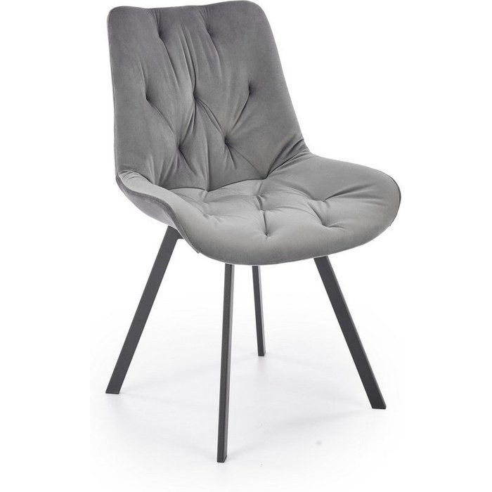 Silla de diseño brino tapizada en terciopelo gris y metal negro