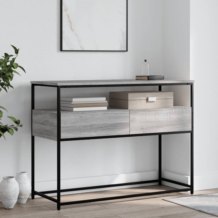 Mesa consola sonoma gris de 100x40x75 cm, madera de ingeniería.
