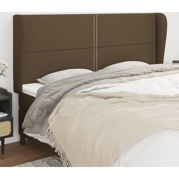 Cabecero con orejas de tela marrón oscuro 183x23x118/128 cm vidaxl
