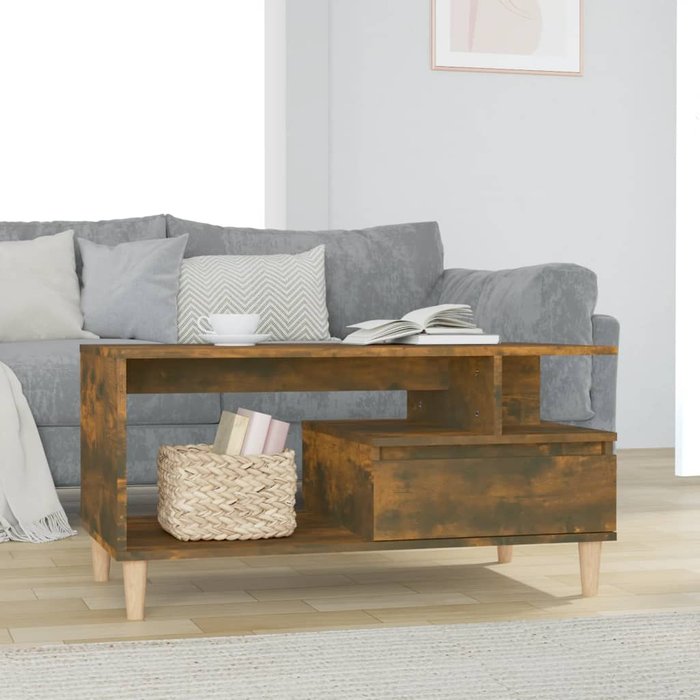 Mesa de centro madera contrachapada roble ahumado 90x49x45 cm - comfortxl