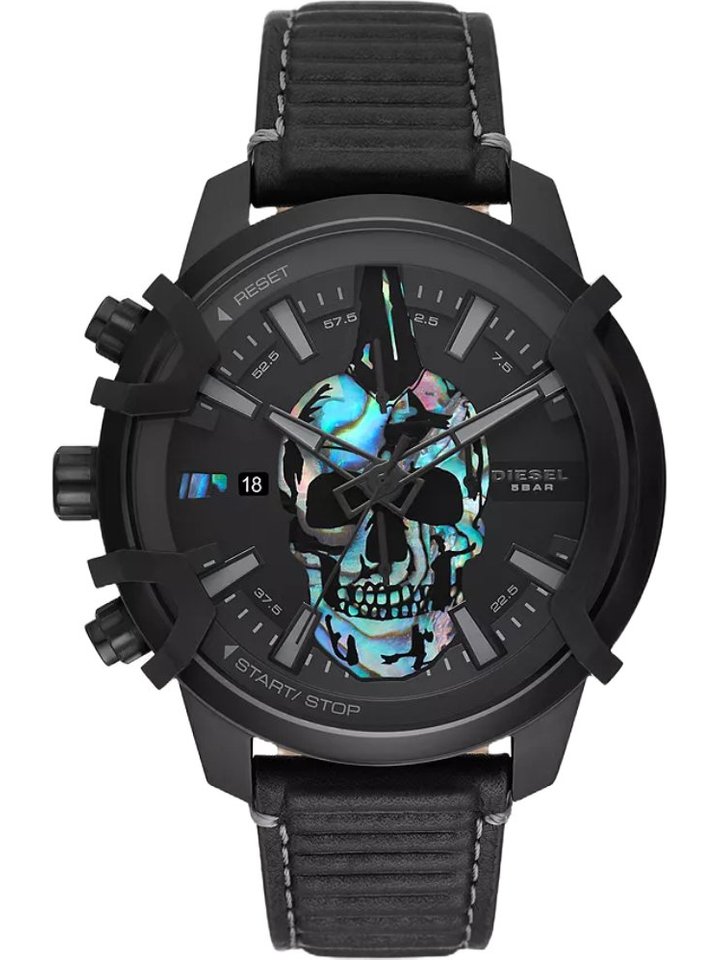 Diesel Diesel DZ4576 Griffed Chronograph Black Leather Watch, view 1