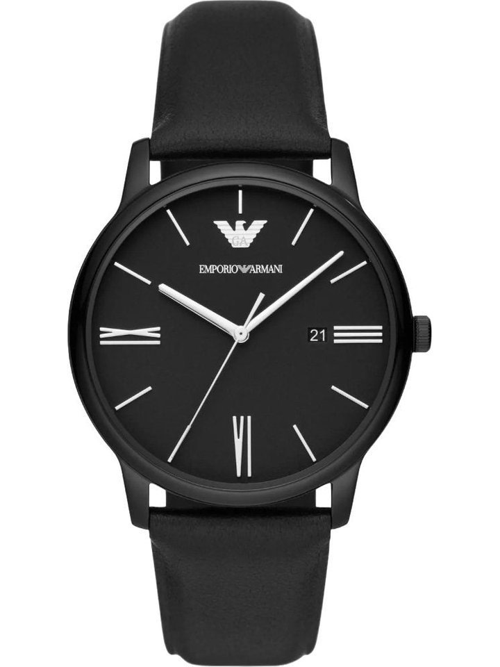 Emporio Armani Emporio Armani AR11573 Three-Hand Date Black Leather Men’s Watch, view 1