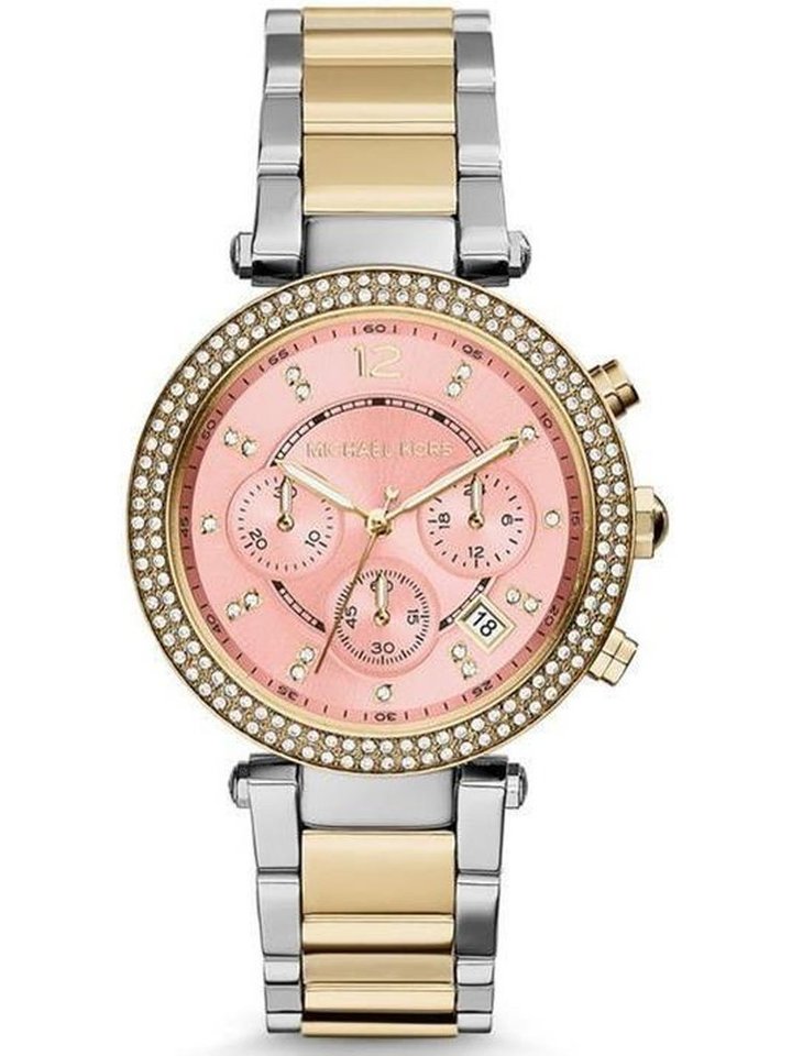 Michael Kors Michael Kors MK6140 Parker Chronograph Pink Dial Two-tone Women's Watch, view 1