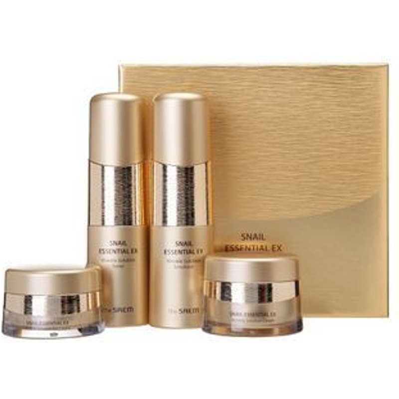 The Saem - Snail Essential EX Wrinkle Solution Skin Care Set : Tonique 150ml + Emulsion 150ml + Crème 50ml + Crème contour des yeux 31ml - Coffret soin visage anti-rides