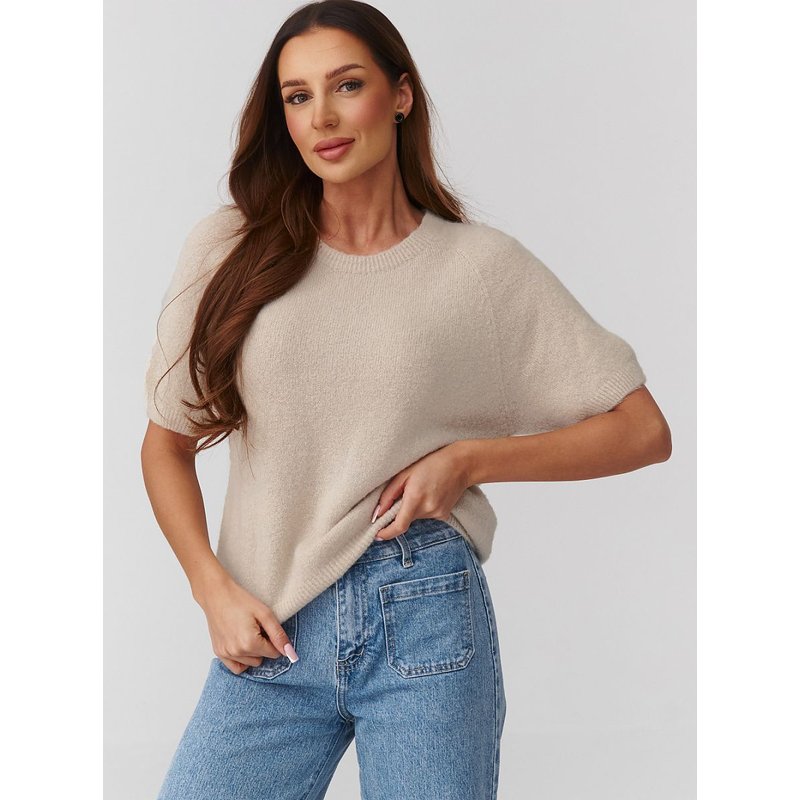 Short sleeve sweater model 224081 Makadamia - ONE-SIZE-FITS-ALL - Beige