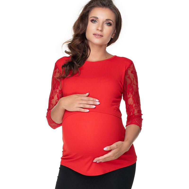 Maternity blouse model 141822 PeeKaBoo - S/M - Red