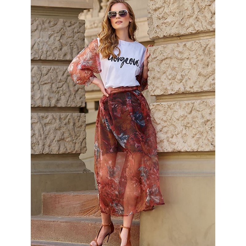 Long skirt model 145582 Makadamia - 36 - Red