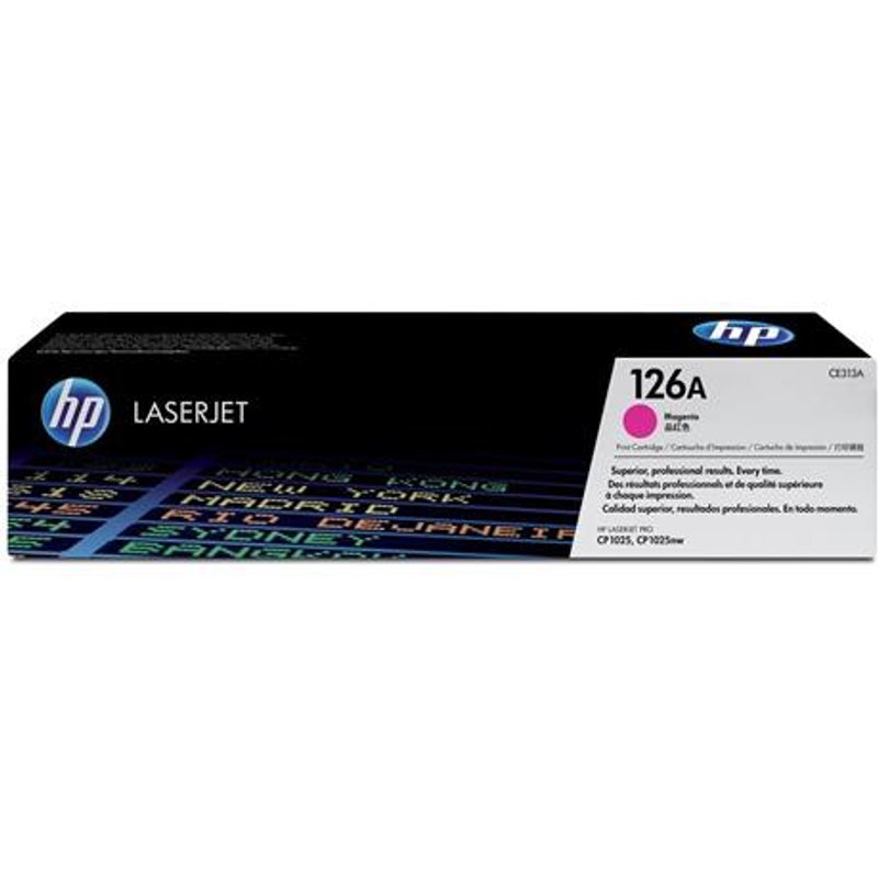 HP 126A Magenta Original LaserJet Toner Cartridge. Colour toner page yield: 1000 pages Printing colours: Magenta Quantity per pack: 1 pc(s)