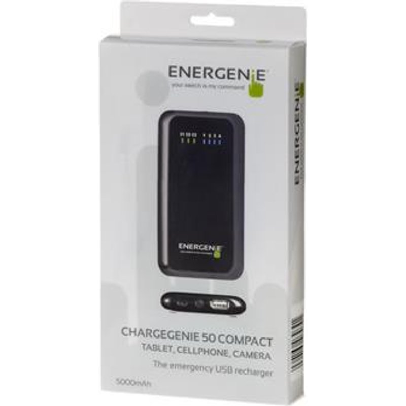 EnerGenie ChargeGenie 50. Product colour: Black Charger compatibility: Mobile phone/Smartphone Tablet MP3/MP4 GPS E-book reader. Battery capacity: 5000 mAh Charging source: USB Battery voltage: 5 V
