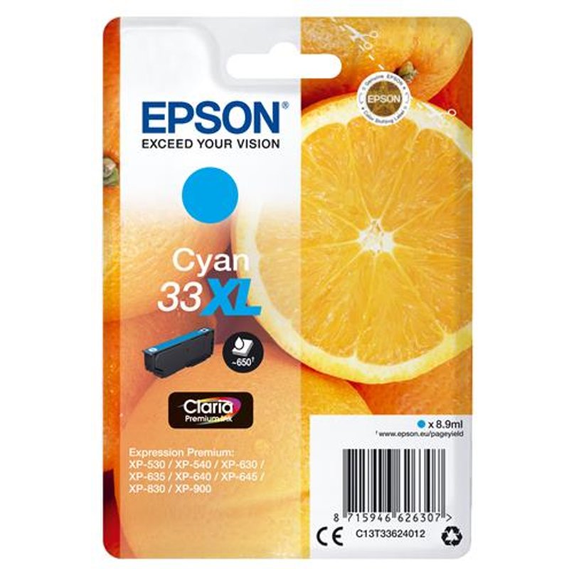 Epson C13T33624012/33XL Ink cartridge cyan high-capacity. 650 pages IS