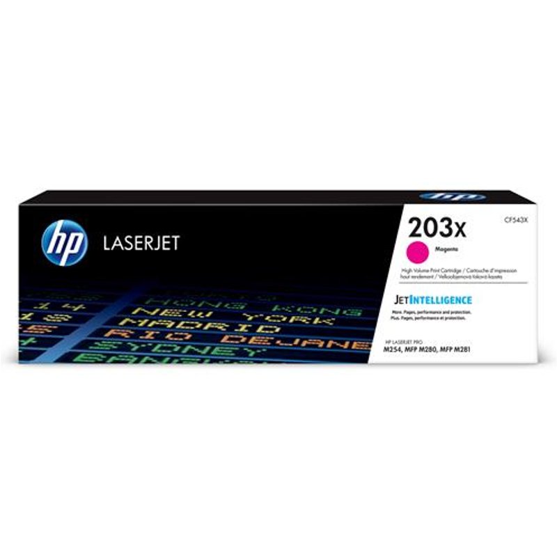 HP 203X High Yield Magenta Original LaserJet Toner Cartridge. Colour toner page yield: 2500 pages Printing colours: Magenta Quantity per pack: 1 pc(s)