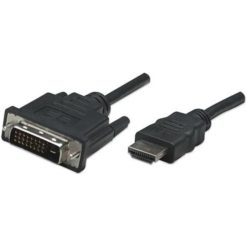 Manhattan HDMI to DVI-D 24+1 Cable 1m Male to Male Black Dual Link Compatible with DVD-D Lifetime Warranty Equivalent to HDDVIMM1M 1 m HDMI Type A (Standard) DVI-D Male Male Straight