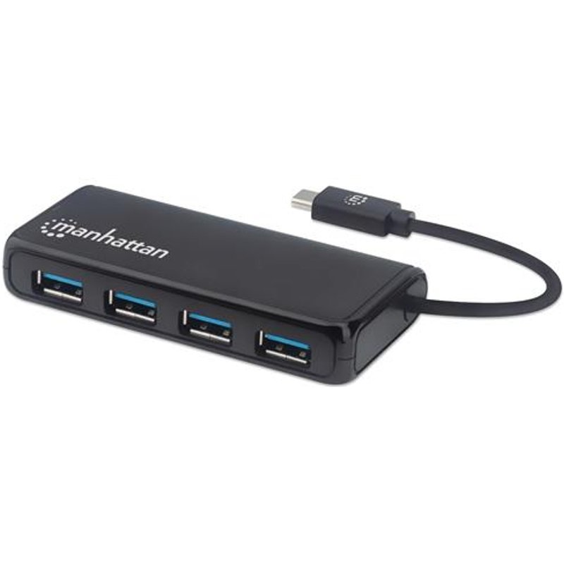 Manhattan USB-C Dock/Hub, Ports (4): USB-A (x4), 5 Gbps (USB 3.2 Gen1 aka USB 3.0), External Power Supply Not Needed, Universal for all devices, SuperSpeed USB, Black, Three Year Warranty, Equivalent to HB30CM4AB
