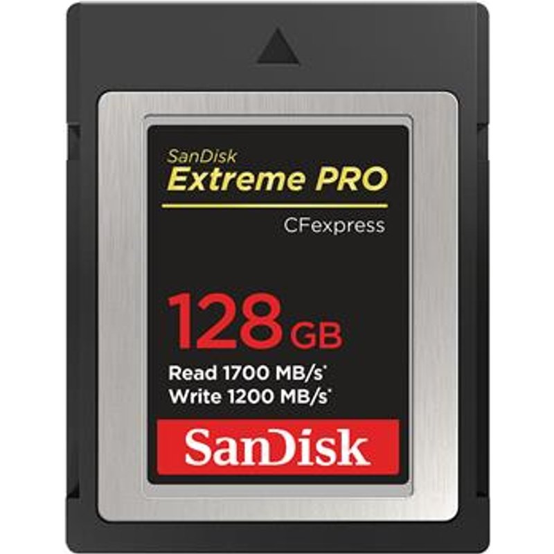 SanDisk SDCFE-128G-GN4NN. Capacity: 128 GB Flash card type: CFexpress Read speed: 1700 MB/s Write speed: 1200 MB/s. Product colour: Black