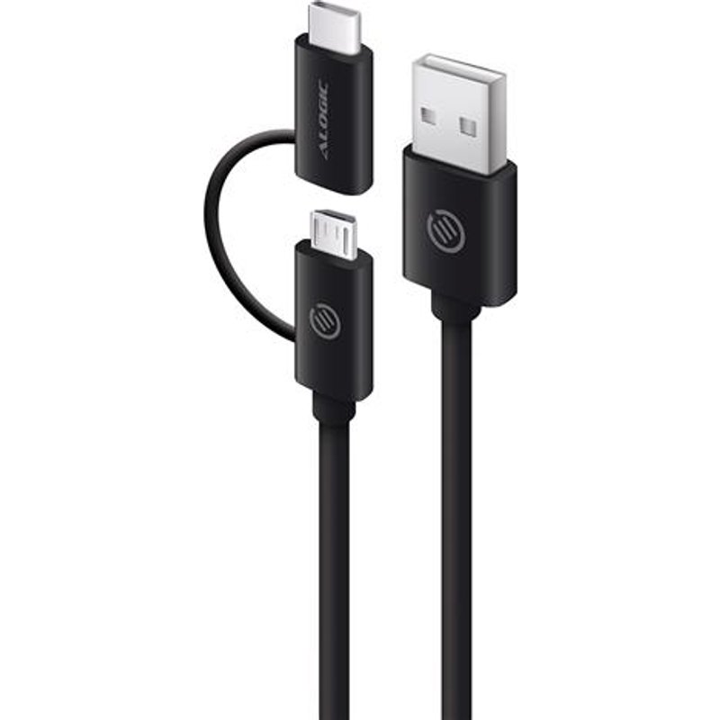 ALOGIC 1m USB 2.0 USB-A to USB-C & Micro USB-B Combo Cable for Charge & Sync - Male to Male. Connector 1: USB A Connector 2: Micro-USB B USB version: USB 2.0 Maximum data transfer rate: 0.48 Gbit/s Product colour: Black
