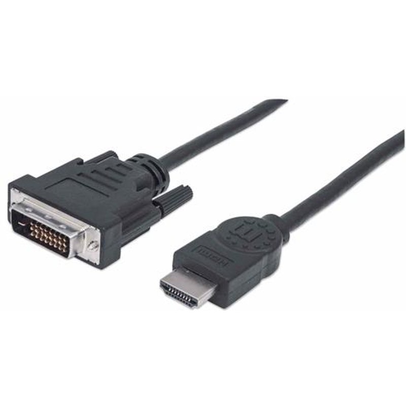 Manhattan HDMI to DVI-D 24+1 Cable 2m Male to Male Black Dual Link Compatible with DVD-D Lifetime Warranty Equivalent to HDDVIMM2M. Cable length: 2 m Connector 1: HDMI Type A (Standard) Connector 2: DVI-D. Certification: CE RoHS UL