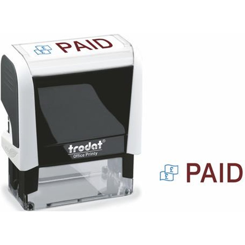 Trodat Office Printy 4912 Self Inking Word Stamp Paid 46X18mm Blue/Red Ink - 77302