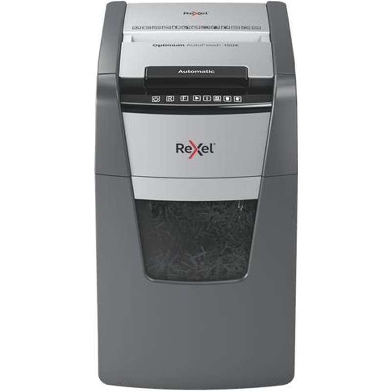 Rexel Optimum AutoFeed+ 150X. Shredding type: Cross shredding Working width: 22 cm Shredding size: 4x28 mm. Width: 440 mm Depth: 505 mm Height: 690 mm