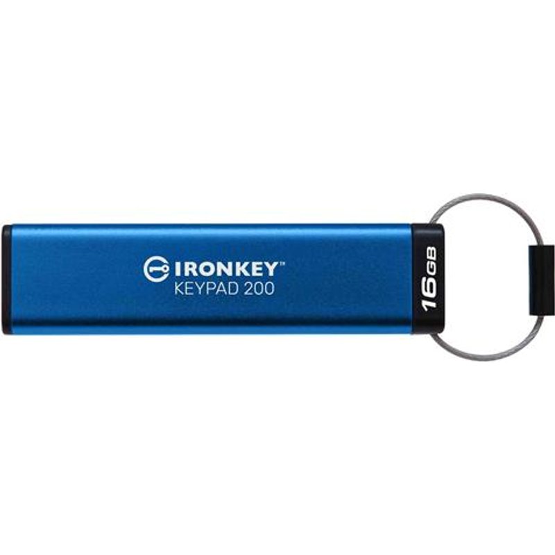 Kingston Technology IronKey 16GB Keypad 200 FIPS 140-3 Lvl 3 AES-256 Hardware Encrypted 16 GB USB Type-A 3.2 Gen 1 (3.1 Gen 1) 145 MB/s Sleeve Blue