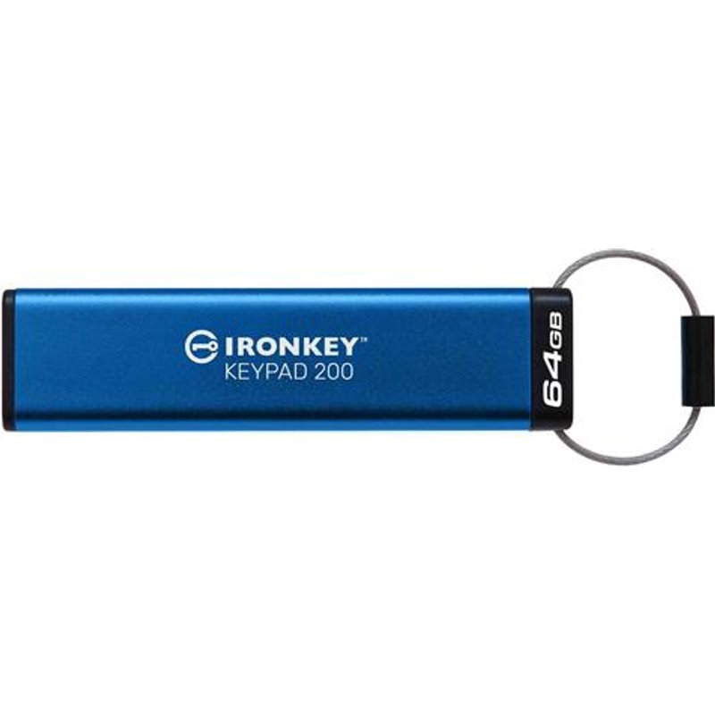 Kingston Technology IronKey 64GB Keypad 200 FIPS 140-3 Lvl 3 AES-256 Hardware Encrypted 64 GB USB Type-A 3.2 Gen 1 (3.1 Gen 1) 145 MB/s Sleeve Blue