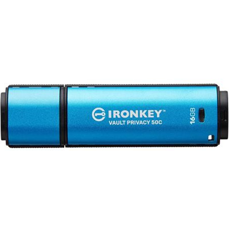 Kingston Technology IronKey 16GB USB-C Vault Privacy 50C AES-256 Encrypted FIPS 197 16 GB USB Type-C 3.2 Gen 1 (3.1 Gen 1) 250 MB/s Cap Black Blue