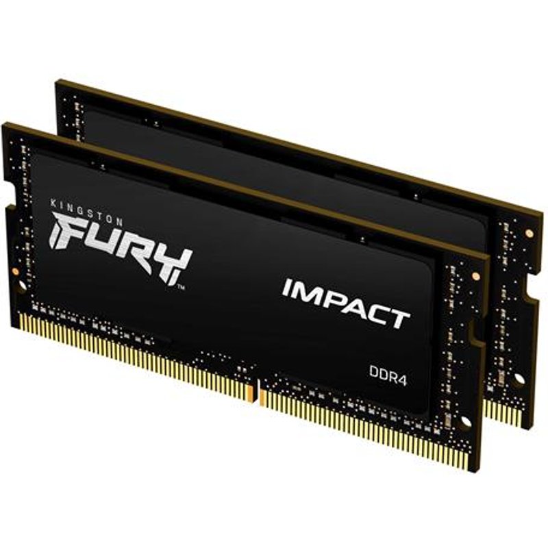 Kingston Technology FURY 16GB 3200MT/s DDR4 CL20 SODIMM (Kit of 2) Impact. Component for: Laptop Internal memory: 16 GB Memory layout (modules x size): 2 x 8 GB Internal memory type: DDR4 Memory form factor: 260-pin SO-DIMM CAS latency: 20