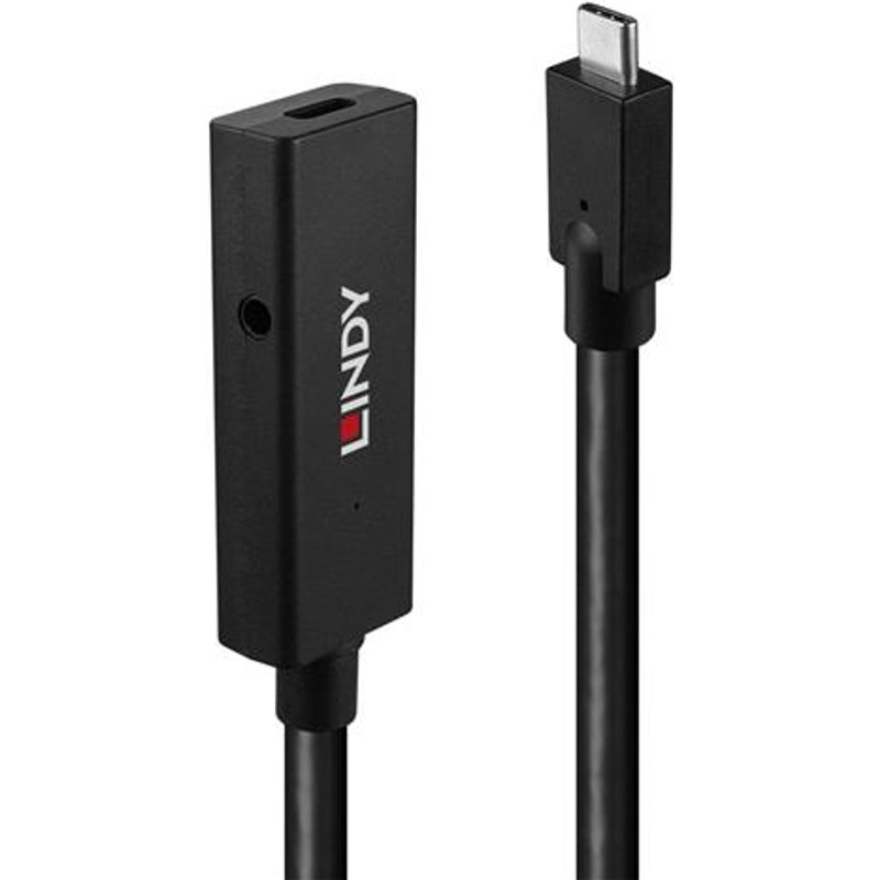 Lindy 5m USB 3.2 Gen 2 C/C Active Extension. Cable length: 5 m. Connector 1: USB C Connector 2: USB C USB version: USB 3.2 Gen 2 (3.1 Gen 2) Maximum data transfer rate: 10 Gbit/s Connector contacts plating: Nickel Product colour: Black