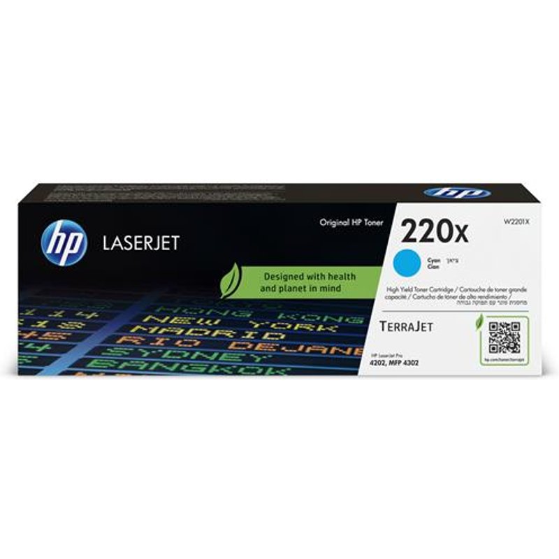 HP 220X Cyan Original LaserJet Toner Cartridge. Colour toner page yield: 5500 pages Printing colours: Cyan Quantity per pack: 1 pc(s)