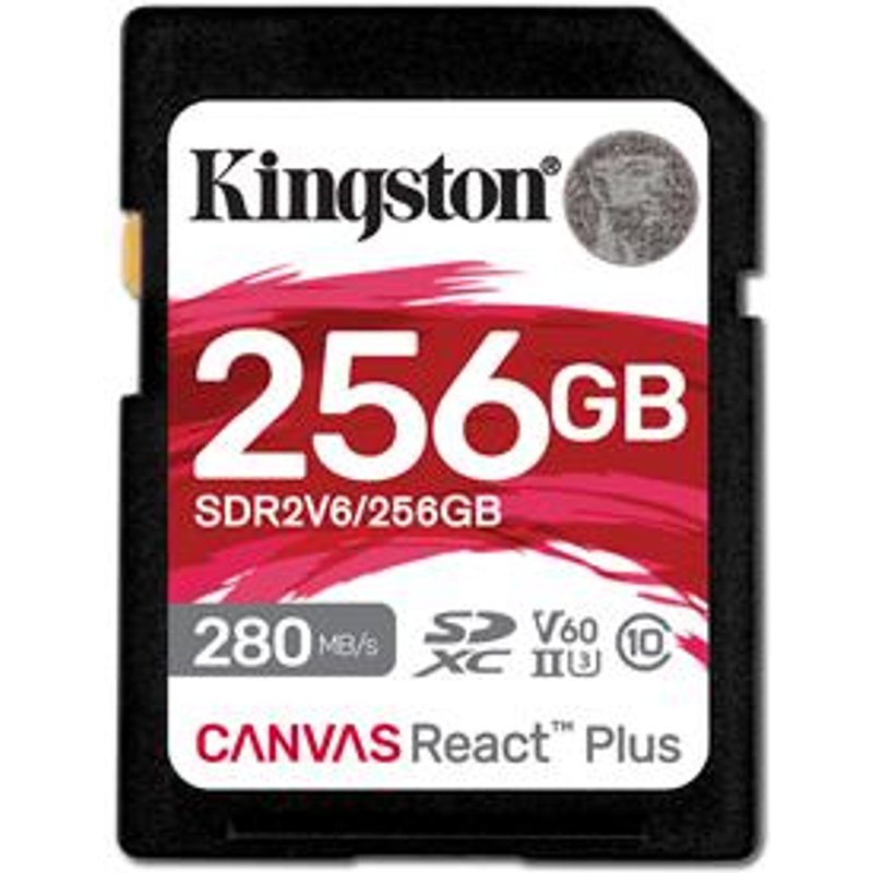 Kingston Technology 256GB Canvas React Plus SDXC UHS-II 280R/150W U3 V60 for Full HD/4K