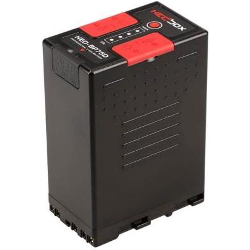HEDBOX HED-BP75D. Battery technology: Lithium-Ion (Li-Ion) Battery capacity: 5200 mAh Purpose: Camcorder. Width: 90 mm Depth: 40 mm Height: 70 mm. Quantity per pack: 1 pc(s)